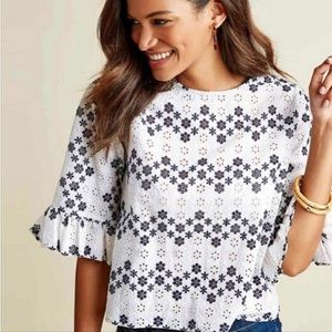 Vineyard Vines Blouse | Blue & White Eyelet Flower Top | Size XS